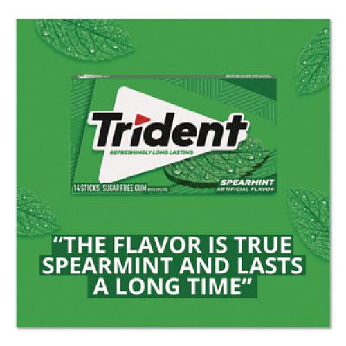 Trident Sugar-Free Gum, Spearmint, 14 Sticks/Pack, 12 Packs/Box (MOZ01106)