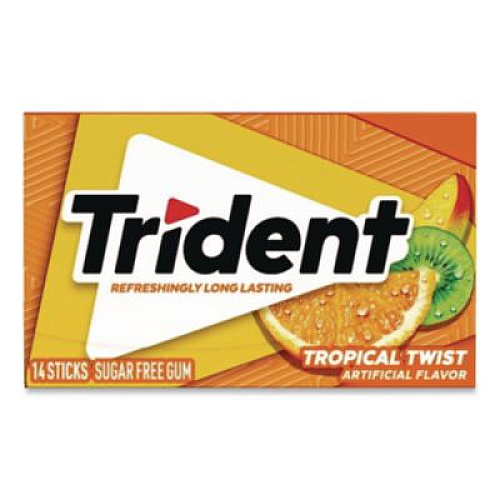 Trident Sugar-Free Gum, Tropical Twist, 14 Sticks/Pack, 12 Packs/Box (MOZ01110)