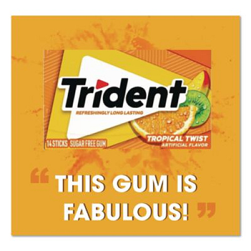 Trident Sugar-Free Gum, Tropical Twist, 14 Sticks/Pack, 12 Packs/Box (MOZ01110)
