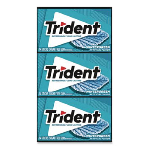 Trident Sugar-Free Gum, Wintergreen, 14 Sticks/Pack, 12 Packs/Carton (30400058)