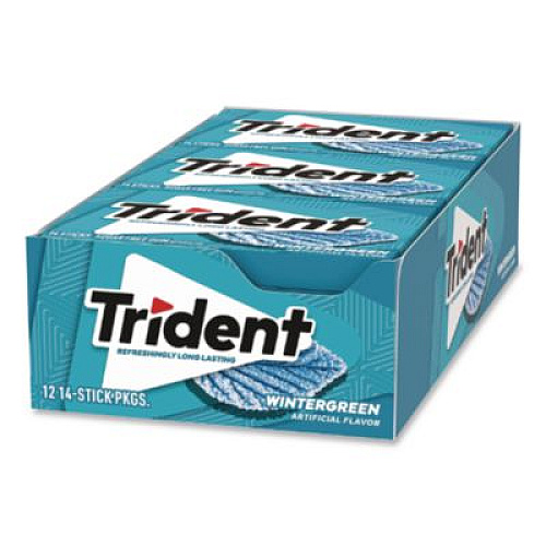 Trident Sugar-Free Gum, Wintergreen, 14 Sticks/Pack, 12 Packs/Carton (30400058)