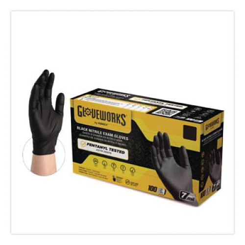 GloveWorks by AMMEX Nitrile Exam Gloves, Powder-Free, XX-Large, 6 mil Thick, 9.5" Long, Black, 100/Box, 10 Boxes/Carton (GWBEN49100)
