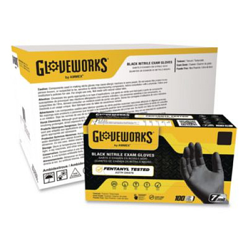 GloveWorks by AMMEX Nitrile Exam Gloves, Powder-Free, XX-Large, 6 mil Thick, 9.5" Long, Black, 100/Box, 10 Boxes/Carton (GWBEN49100)