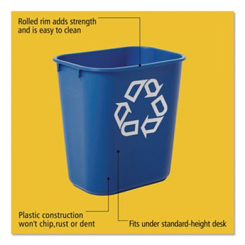 Rubbermaid Commercial Deskside Recycling Container, Small, 13.63 qt, Plastic, Blue (295573BE)