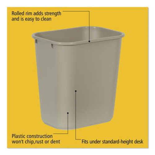 Rubbermaid Commercial Deskside Plastic Wastebasket, 7 gal, Plastic, Beige (295600BG)