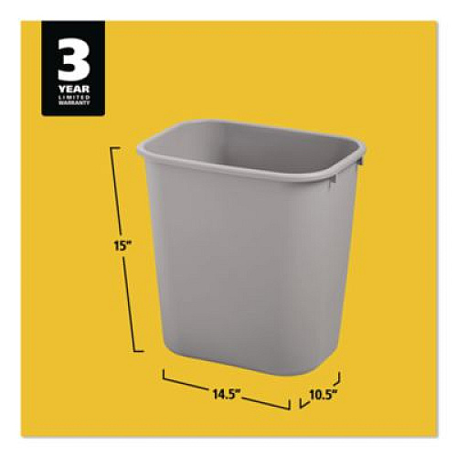 Rubbermaid Commercial Deskside Plastic Wastebasket, 7 gal, Plastic, Gray (295600GY)