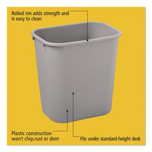 Rubbermaid Commercial Deskside Plastic Wastebasket, 7 gal, Plastic, Gray (295600GY)