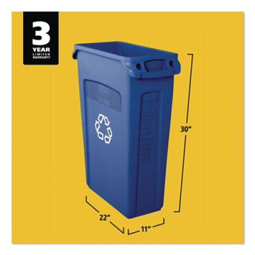 Rubbermaid Commercial Slim Jim Plastic Recycling Container with Venting Channels, 23 gal, Plastic,  Blue (354007BE)