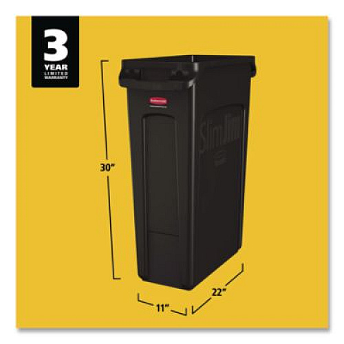 Rubbermaid Commercial Slim Jim with Venting Channels, 23 gal, Plastic, Black (354060BK)
