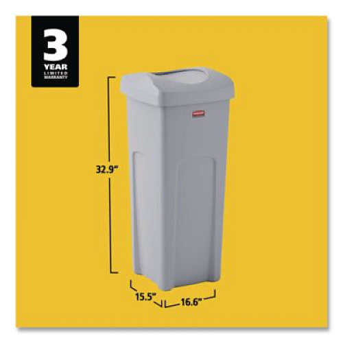 Rubbermaid Commercial Universal Square Trash Can with Swing Lid, 23 gal, Plastic, Gray (2143862)