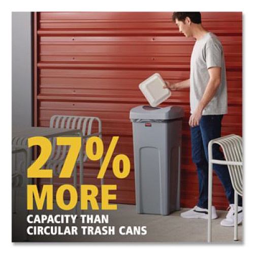 Rubbermaid Commercial Universal Square Trash Can with Swing Lid, 23 gal, Plastic, Gray (2143862)