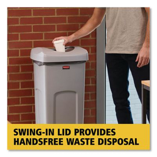 Rubbermaid Commercial Universal Square Trash Can with Swing Lid, 23 gal, Plastic, Gray (2143862)