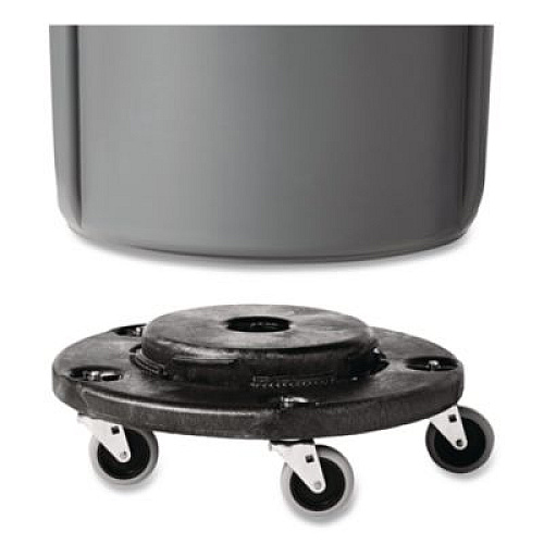 Rubbermaid Commercial Brute Round Twist On/Off Dolly, 250 lb Capacity, 18" dia x 6.63"h, Fits 20 to 55 Gallon BRUTE Containers, Black (264000BK)