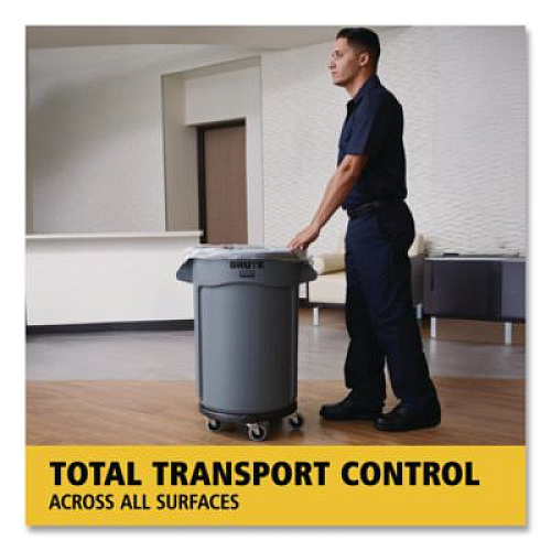 Rubbermaid Commercial Brute Round Twist On/Off Dolly, 250 lb Capacity, 18" dia x 6.63"h, Fits 20 to 55 Gallon BRUTE Containers, Black (264000BK)
