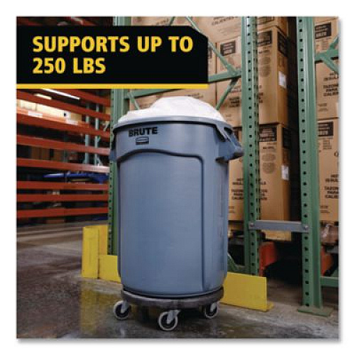 Rubbermaid Commercial Brute Round Twist On/Off Dolly, 250 lb Capacity, 18" dia x 6.63"h, Fits 20 to 55 Gallon BRUTE Containers, Black (264000BK)