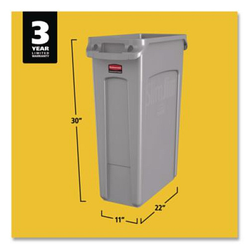 Rubbermaid Commercial Slim Jim with Venting Channels, 23 gal, Plastic, Gray (354060GY)