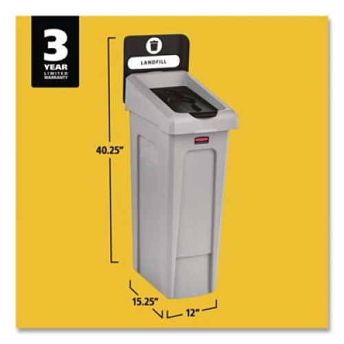 Rubbermaid Commercial Slim Jim Recycling Station Kit, 1-Stream Landfill, 23 gal, Plastic, Gray/Black (2185053)