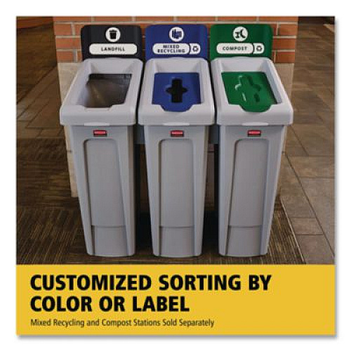 Rubbermaid Commercial Slim Jim Recycling Station Kit, 1-Stream Landfill, 23 gal, Plastic, Gray/Black (2185053)