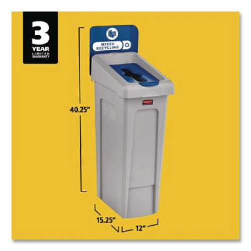 Rubbermaid Commercial Slim Jim Recycling Station Kit, 1-Stream Mixed Recycling, 23 gal, Plastic, Gray/Blue (2185055)