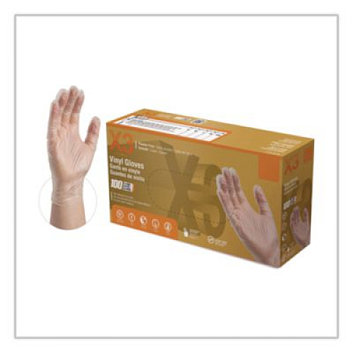 X3 by AMMEX Industrial Vinyl Gloves, Powder-Free, Large, 3 mil Thick, 9.5" Long, Clear, 100/Box (GPX346100)