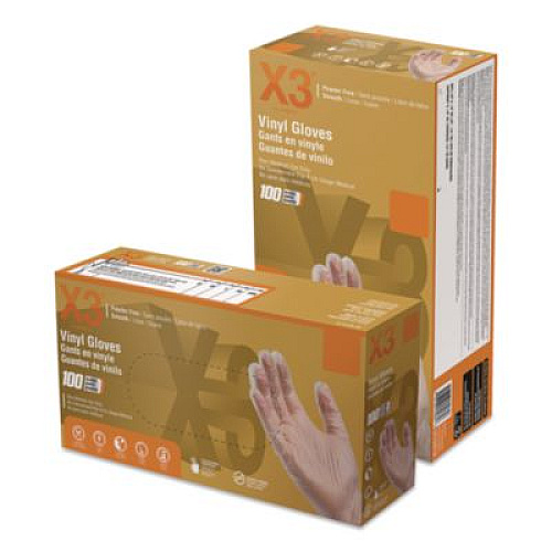 X3 by AMMEX Industrial Vinyl Gloves, Powder-Free, Medium, 3 mil Thick, 9.5" Long, Clear, 100/Box (GPX344100)