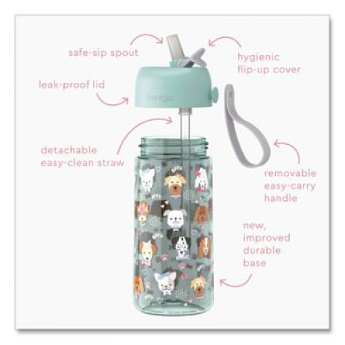 bentgo Puppy Love Plastic Water Bottle, 15 oz, Multicolor (DWB1PPY)