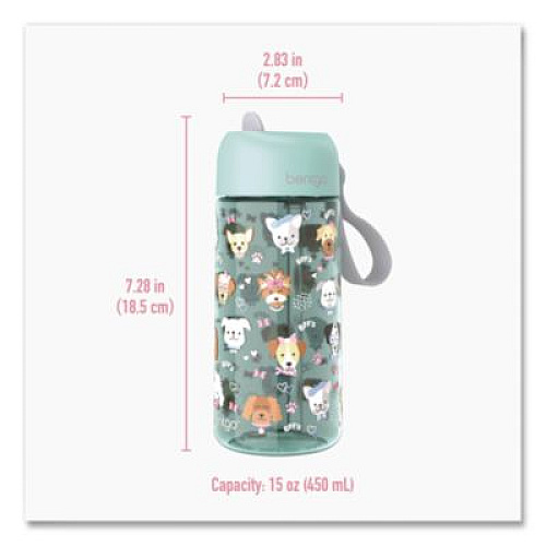 bentgo Puppy Love Plastic Water Bottle, 15 oz, Multicolor (DWB1PPY)