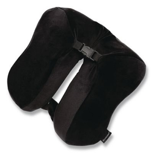 Brookstone Memory Foam Fleece Travel Pillow, One Size Fits Most, 9.84 x 4.1 x 9, Black (BNPM0002)