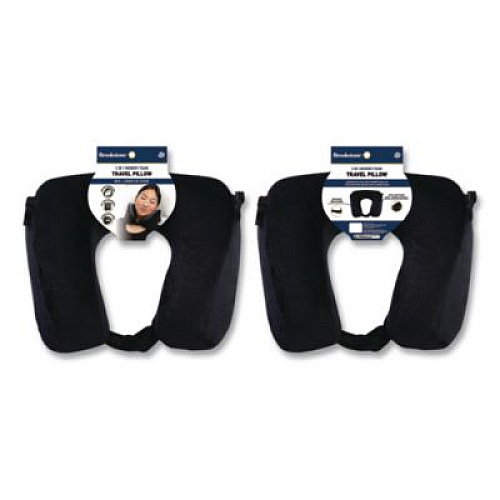 Brookstone Memory Foam Fleece Travel Pillow, One Size Fits Most, 9.84 x 4.1 x 9, Black (BNPM0002)