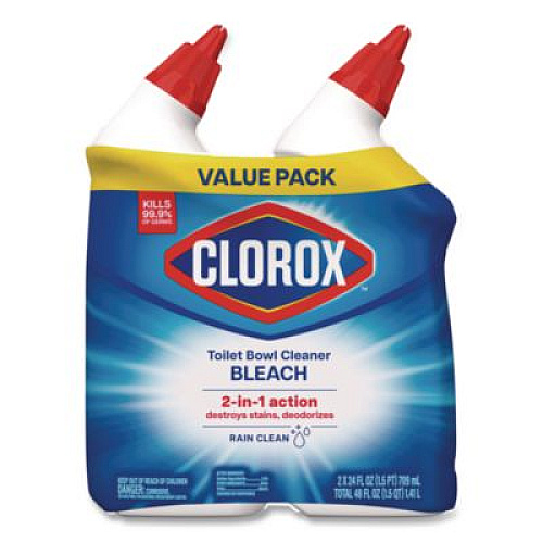 Clorox Disinfecting Toilet Bowl Cleaner with Bleach, Rain Clean Scent, 24 oz Bottle, 2/Pack, 6 Packs/Carton (30924CT)