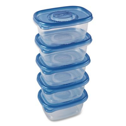 Glad Soup and Salad Containers, Medium Rectangle, 24 oz, 6.49 x 4.86 x 2.98, Clear/Bue, Plastic, 5/Pack (60796PK)