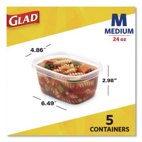 Glad Soup and Salad Containers, Medium Rectangle, 24 oz, 6.49 x 4.86 x 2.98, Clear/Bue, Plastic, 5/Pack (60796PK)