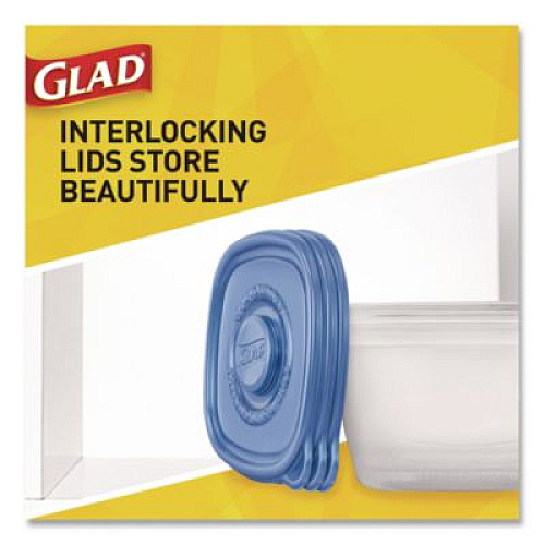 Glad Soup and Salad Containers, Medium Rectangle, 24 oz, 6.49 x 4.86 x 2.98, Clear/Bue, Plastic, 5/Pack (60796PK)