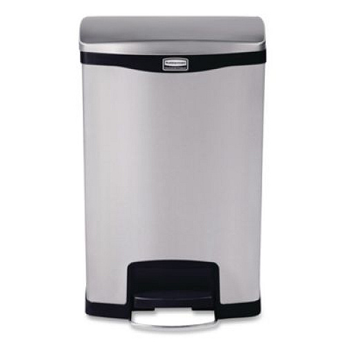 Rubbermaid Commercial Slim Jim Stainless Steel Step-On Container, Front Step Style, 13 gal, Stainless Steel, Black (1901992)