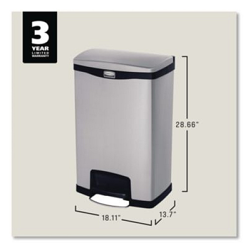 Rubbermaid Commercial Slim Jim Stainless Steel Step-On Container, Front Step Style, 13 gal, Stainless Steel, Black (1901992)