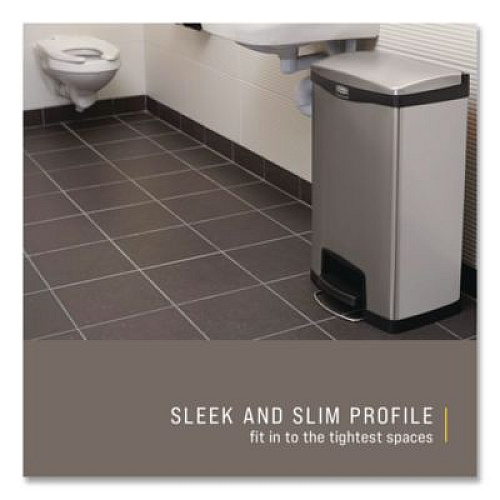 Rubbermaid Commercial Slim Jim Stainless Steel Step-On Container, Front Step Style, 13 gal, Stainless Steel, Black (1901992)