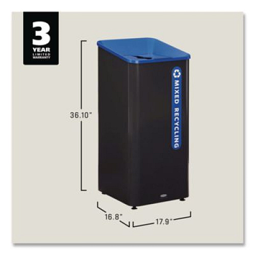 Rubbermaid Commercial Sustain Decorative Refuse with Recycling Lid, 23 gal, Metal/Plastic, Black/Blue (2078980)