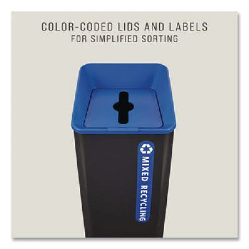 Rubbermaid Commercial Sustain Decorative Refuse with Recycling Lid, 23 gal, Metal/Plastic, Black/Blue (2078980)
