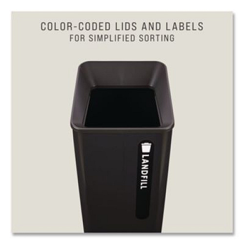 Rubbermaid Commercial Sustain Decorative Refuse with Recycling Lid, 23 gal, Metal/Plastic, Black (2078988)