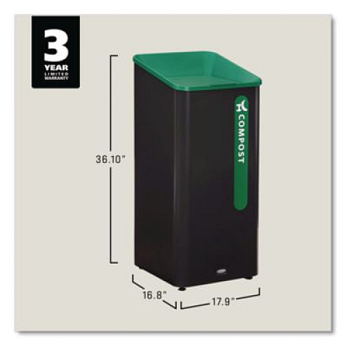 Rubbermaid Commercial Sustain Decorative Refuse with Recycling Lid, 23 gal, Metal/Plastic, Black/Green (2078992)