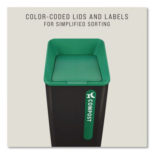 Rubbermaid Commercial Sustain Decorative Refuse with Recycling Lid, 23 gal, Metal/Plastic, Black/Green (2078992)
