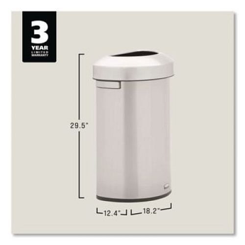 Rubbermaid Commercial Refine Series Half Round Waste Receptacle, 16 gal, Plastic/Stainless Steel (2147550)