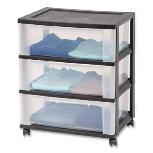 IRIS Three-Drawer Durable Storage Cart, Plastic, 22 x 15.69 x 25.48, Clear/Black (270012)