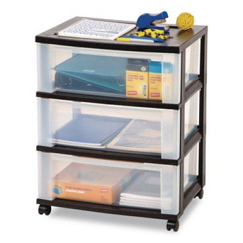 IRIS Three-Drawer Durable Storage Cart, Plastic, 22 x 15.69 x 25.48, Clear/Black (270012)