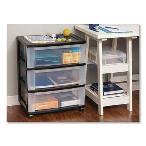 IRIS Three-Drawer Durable Storage Cart, Plastic, 22 x 15.69 x 25.48, Clear/Black (270012)