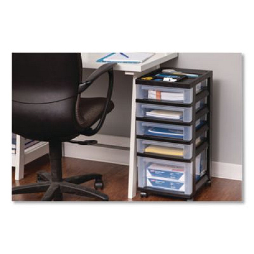 IRIS Five-Drawer Rolling Cart with Organizer Top, Plastic, 12.13 x 14.38 x 26.38, Clear/Black (270015116865)