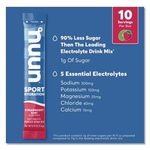 nuun Sport Hydration Electrolyte Powder Drink Mix, Strawberry Kiwi, 0.19 oz Stick, 10/Box (02394)