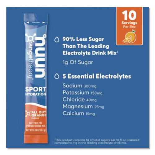 nuun Sport Hydration Electrolyte Powder Drink Mix, All Out Orange, 0.18 oz Stick, 10/Box (02403)