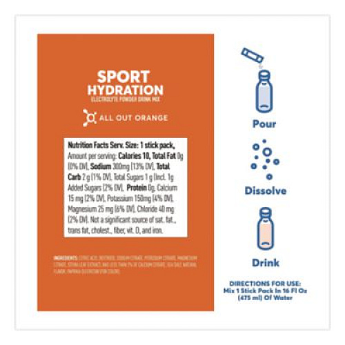 nuun Sport Hydration Electrolyte Powder Drink Mix, All Out Orange, 0.18 oz Stick, 10/Box (02403)