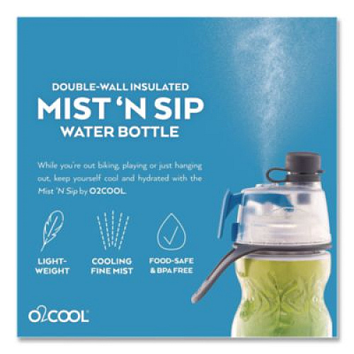 O2COOL Elite Mist 'N Sip Plastic Double-Wall Insulated Water Bottle, 20 oz, Ombre Blue (HMLDP07OMB)